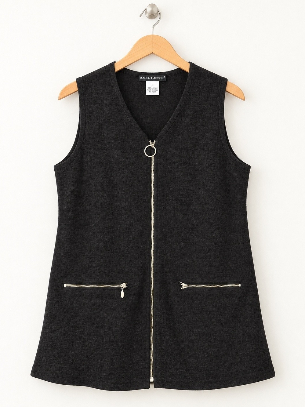 Sag Harbor Black Sleeveless Zip-Front Knit Vest